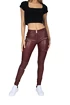 Dámské legíny Hugz Jeans  Wine Faux Leather Biker Mid Waist