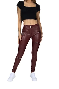 Dámské legíny Hugz Jeans  Wine Faux Leather Biker Mid Waist