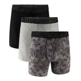 Pánské boxerky Under Armour Perf Tech Print 6in 3Pack Castlerock Heather