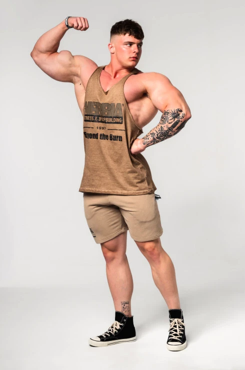 Pánské tílko Nebbia  Washed-off Oversized Stringer MAX OUT 359 Light Brown