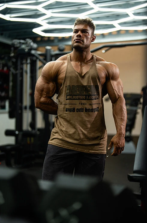 Pánské tílko Nebbia  Washed-off Oversized Stringer MAX OUT 359 Light Brown