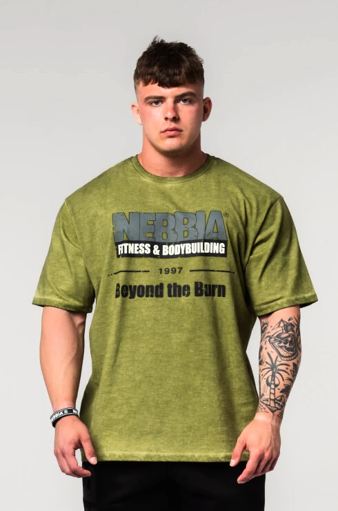 Pánské tričko Nebbia  Washed-off Oversized T-shirt HERITAGE Green